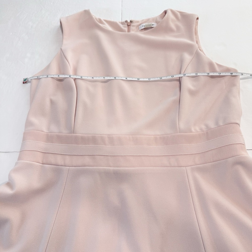 Calvin Klein Blush Pink Mesh Illusion Hem Fit Flare Stretch Sleeveless Dress 14 - Picture 9 of 12